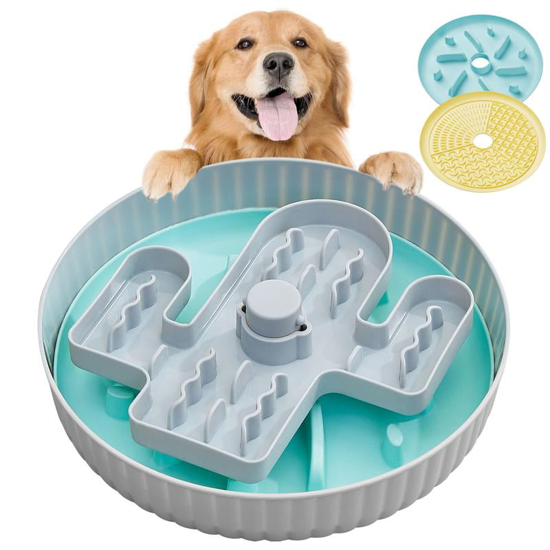 Slow Feeder Dog Bowls Anti-Choking Anti-Slip Slowing down Eating Speed 2 Dtachable Insert Mats Green Silicone & Yellow Lick Mats for Medium and Large Dogs Interactive Maze Dog Puzzle Bowl
