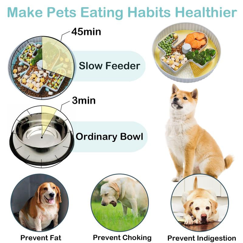 Slow Feeder Dog Bowls Anti-Choking Anti-Slip Slowing down Eating Speed 2 Dtachable Insert Mats Green Silicone & Yellow Lick Mats for Medium and Large Dogs Interactive Maze Dog Puzzle Bowl