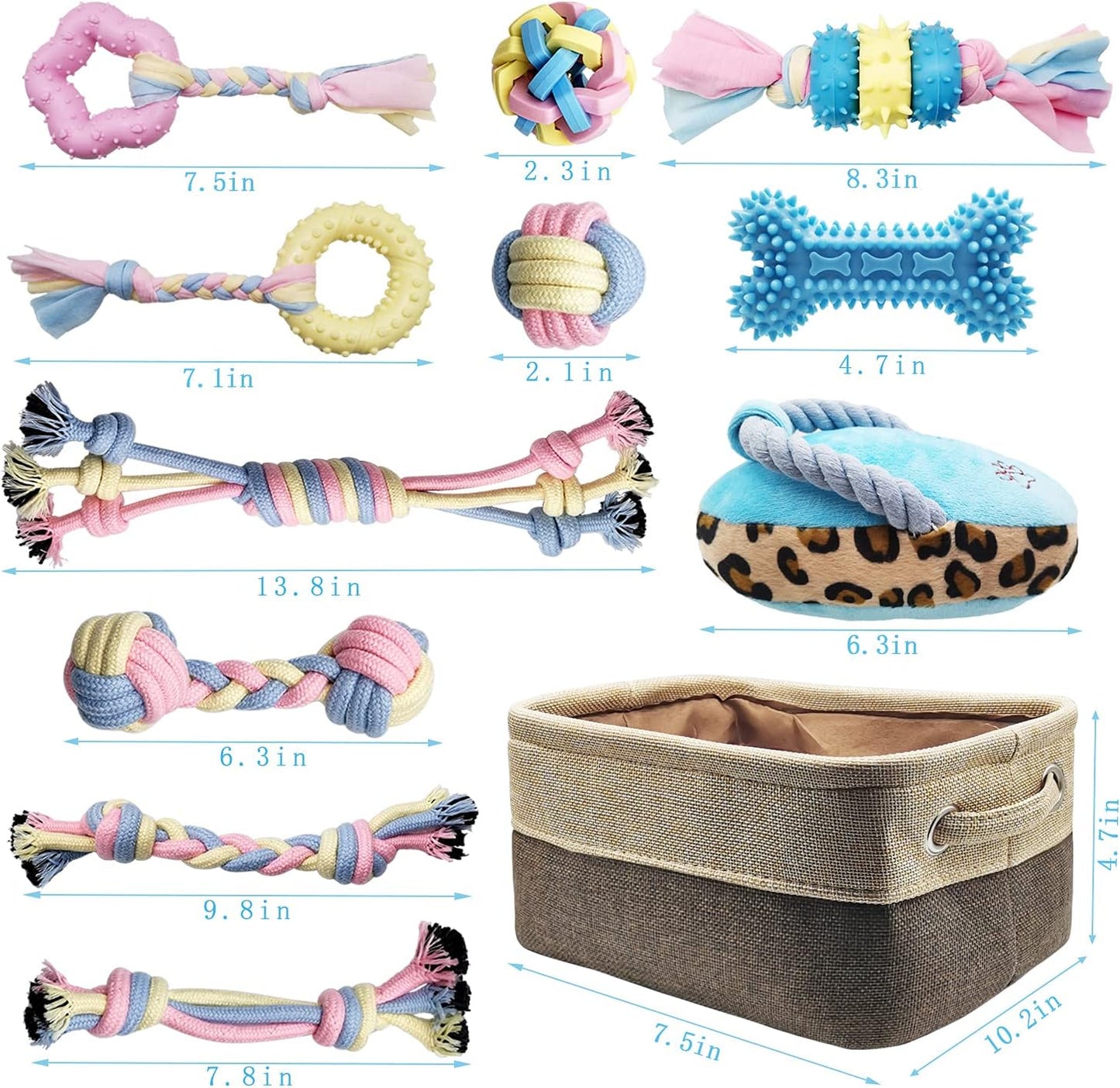 Puppy Chew Toys for Teething Puppy Teeth Cleaning, Interactive Tug Toys & Storage Basket