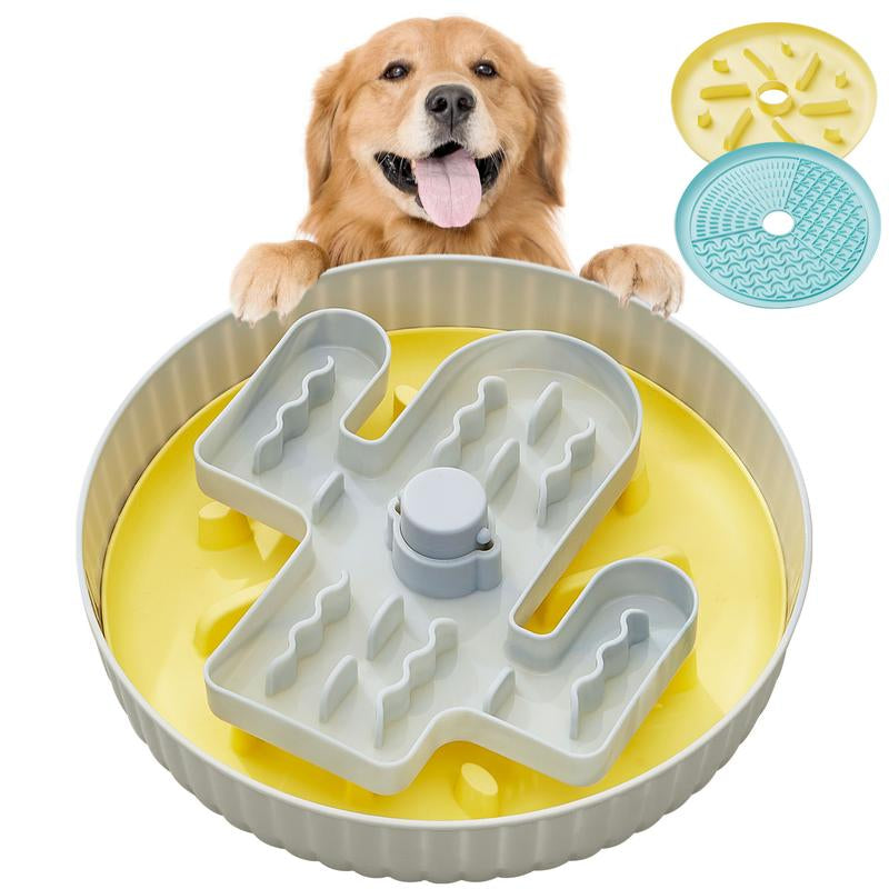 Slow Feeder Dog Bowls Anti-Choking Anti-Slip Slowing down Eating Speed 2 Dtachable Insert Mats Green Silicone & Yellow Lick Mats for Medium and Large Dogs Interactive Maze Dog Puzzle Bowl