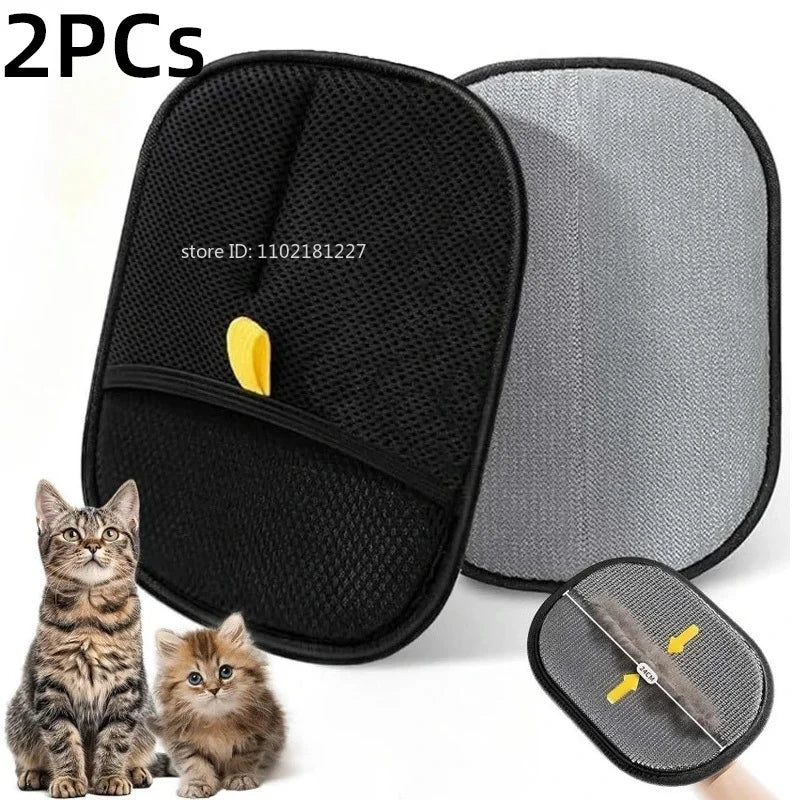 Pet Hair Removal Set Tool Reusable Static Removal Gloves Double-Sided Grooming Gloves Remove Dog Cat Fur Hair for Carpets Sofa