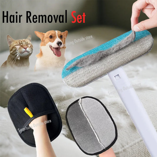Pet Hair Removal Set Tool Reusable Static Removal Gloves Double-Sided Grooming Gloves Remove Dog Cat Fur Hair for Carpets Sofa